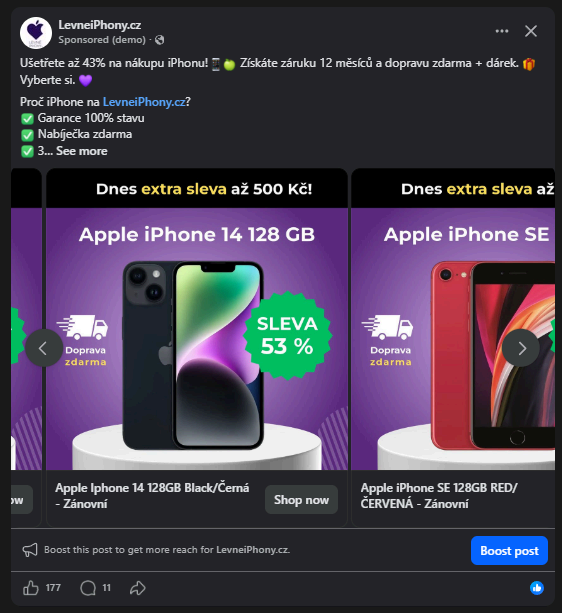 Vylepšená reklama Levné iPhony